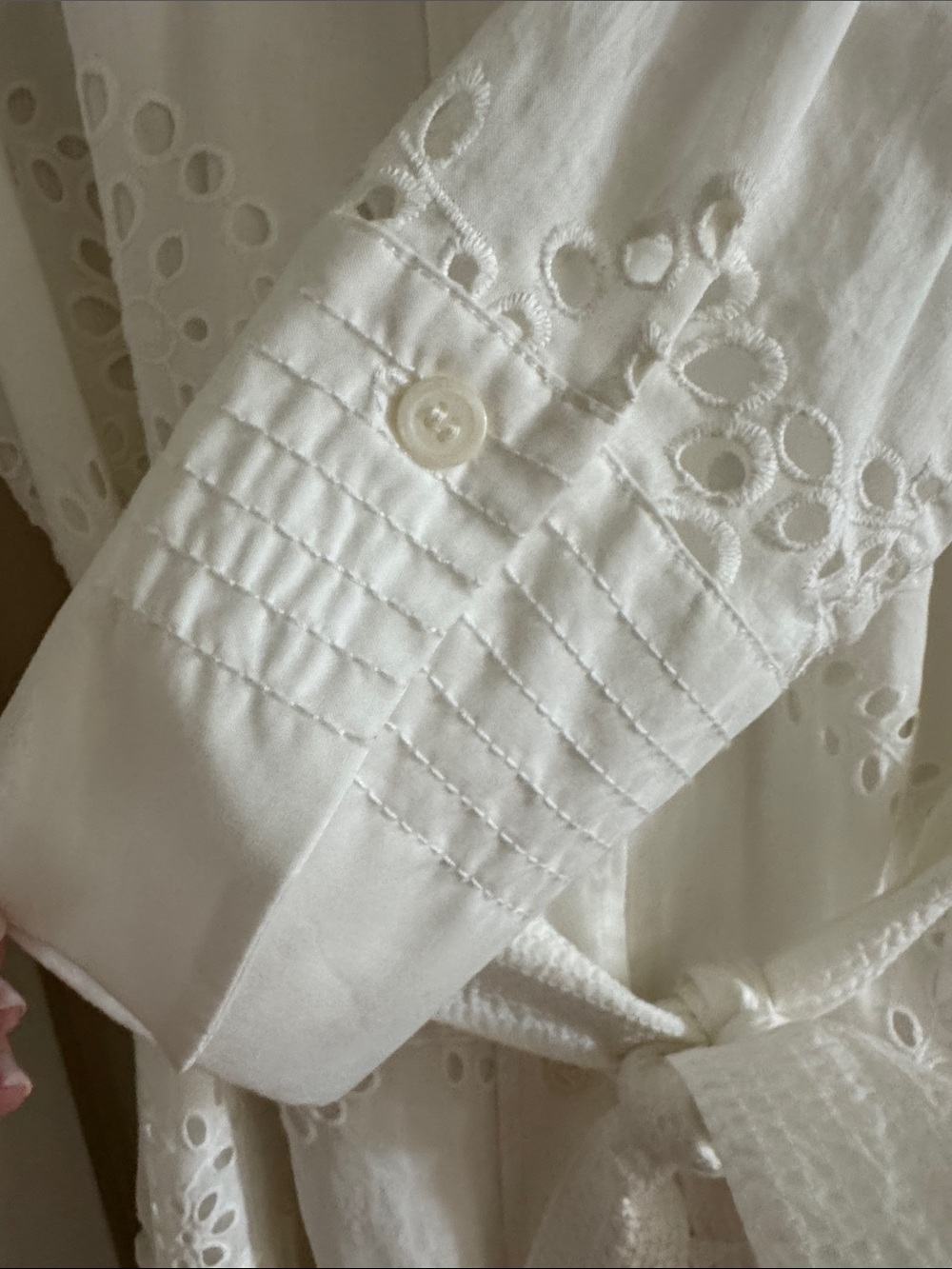 Zara White Eyelet Maxi Shirt Dress with Tie Waist - Picture 4 of 9